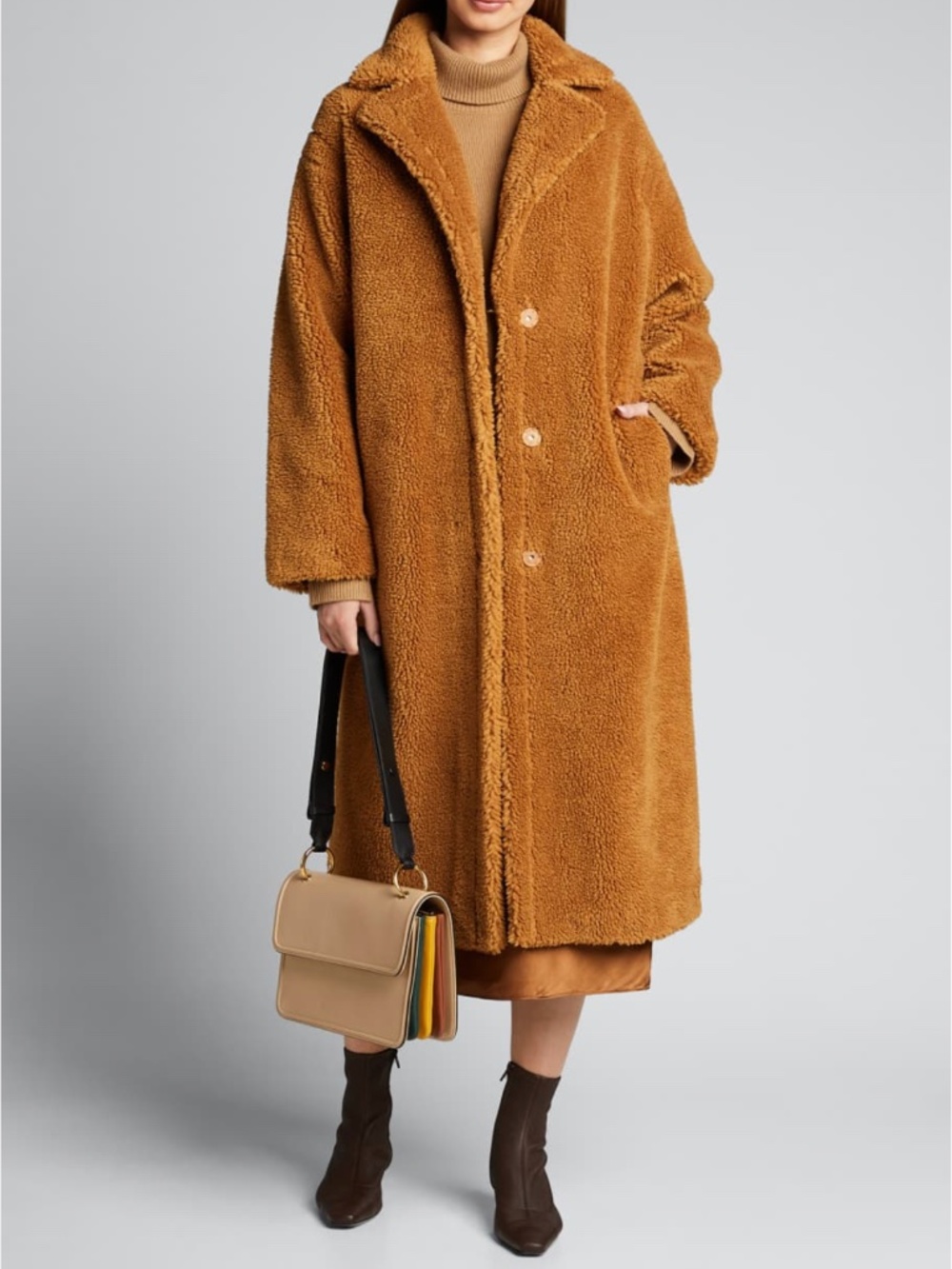 Stand Studio Camel Teddy Coat with Classic Collar Medium